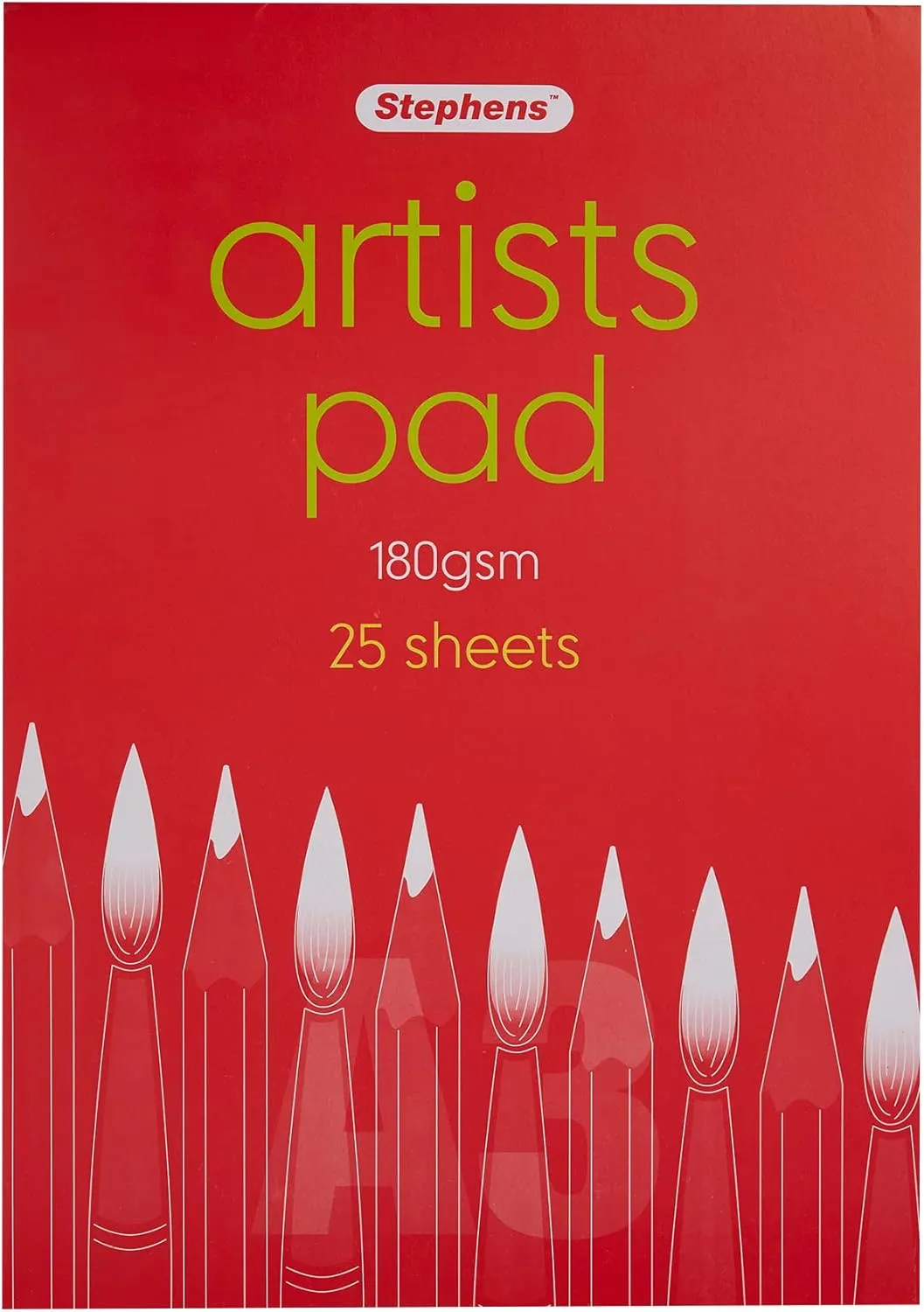 Stephens Artists Pad (RS545057), A3, Gum Bound, 180GSM, 25 White Sheets, for Home, School, Professional Artists, College, Technical Drawing, Sketching, Amateurs, Arts and Crafts