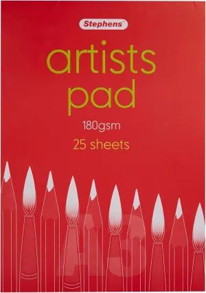 Stephens Artists Pad (RS545057), A3, Gum Bound, 180GSM, 25 White Sheets, for Home, School, Professional Artists, College, Technical Drawing, Sketching, Amateurs, Arts and Crafts