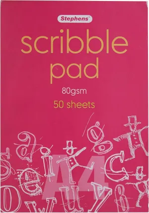 Stephens Scribble Pad (RS542056), A4, Gum Bound, 80GSM, 50 White Sheets, for Home, School, Professional Artists, College, Technical Drawing, Sketching, Amateurs, Arts and Crafts