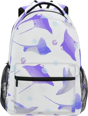 Stingray Fish Watercolor Boys Girls Kids School Backpacks Bookbag, School Bag Travel Backpack Daypack