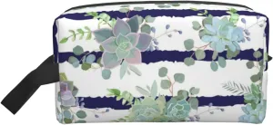 Striped Succulents Print Travel Cosmetic Large Capacity Zippered Storage Bag For Toiletries Daily Essentials