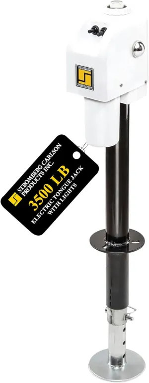Stromberg Carlson JET-3555 Electric Tongue Jack - Heavy Duty Jack with Motor Protection, 18" Travel & 5" Drop Down Leg, Stabilizing, Leveling & Lifting RV, Camper, Utility Trailers, White, 3500 lb