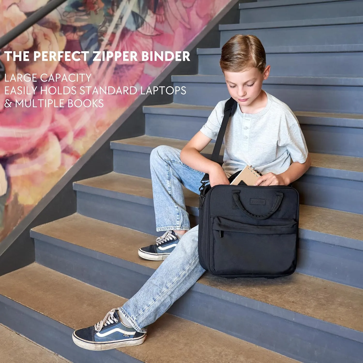 Sturdy 3 Ring Zipper Binder With Shoulder Strap For School - Beautiful 2 Inch Zip Up Binder with Extra Pockets Holds 500 Sheets, Books & Laptop - Easy to Carry Trapper Keeper Made Of Premium Fabrics