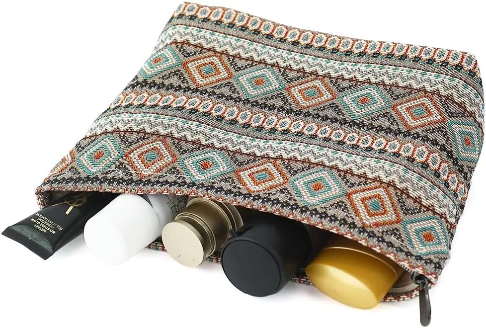 Stylish Jacquard Makeup Bag - Large Capacity Cosmetic Pouch & Travel Toiletry Organizer with Zipper, Perfect for Daily Use & Gifts