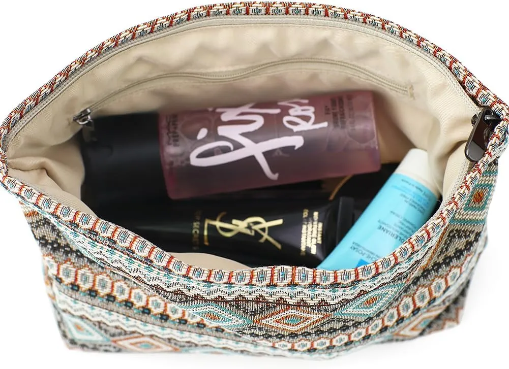 Stylish Jacquard Makeup Bag - Large Capacity Cosmetic Pouch & Travel Toiletry Organizer with Zipper, Perfect for Daily Use & Gifts
