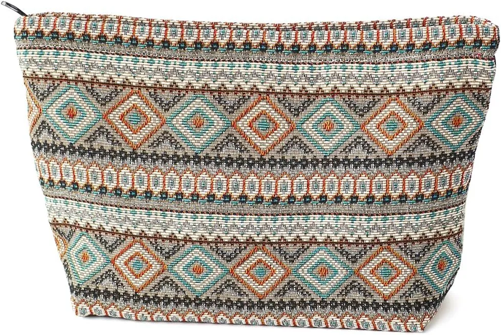 Stylish Jacquard Makeup Bag - Large Capacity Cosmetic Pouch & Travel Toiletry Organizer with Zipper, Perfect for Daily Use & Gifts