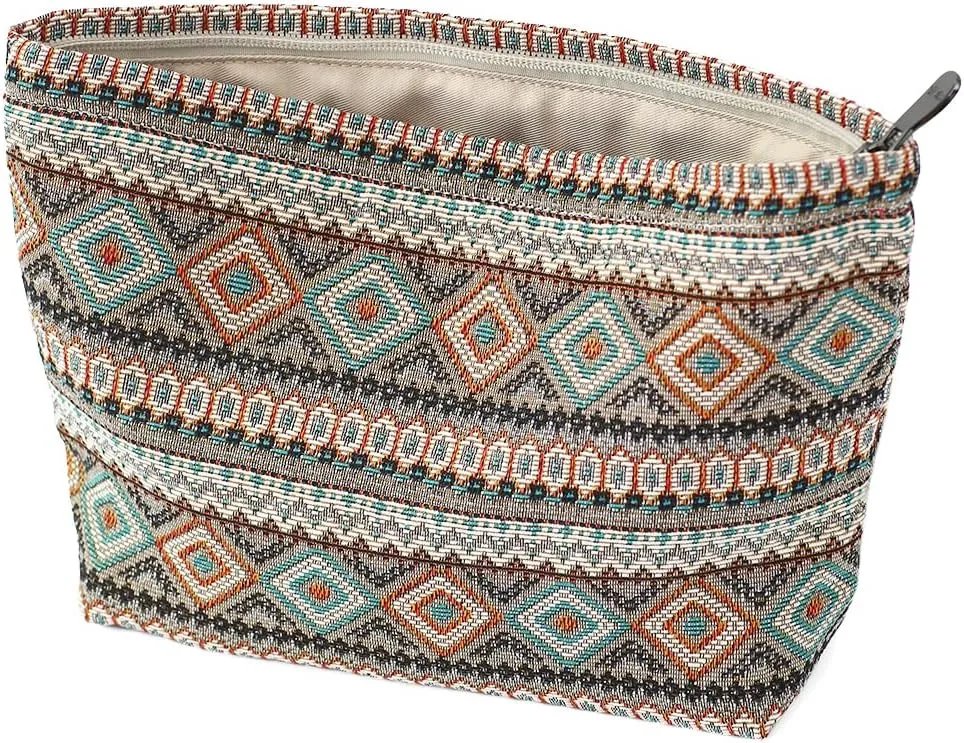 Stylish Jacquard Makeup Bag - Large Capacity Cosmetic Pouch & Travel Toiletry Organizer with Zipper, Perfect for Daily Use & Gifts