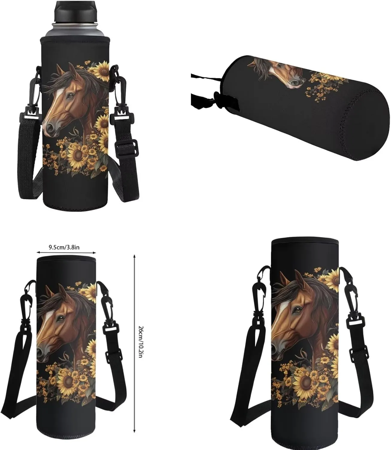 Sunflower Horse Backpack for School Girls with Lunch Box 4Pcs Middle School Bag and Lunch Bag Set Pencil Case Water Bottle Sleeve Elementary Bookbag for Boys Teens Back To School Satchel