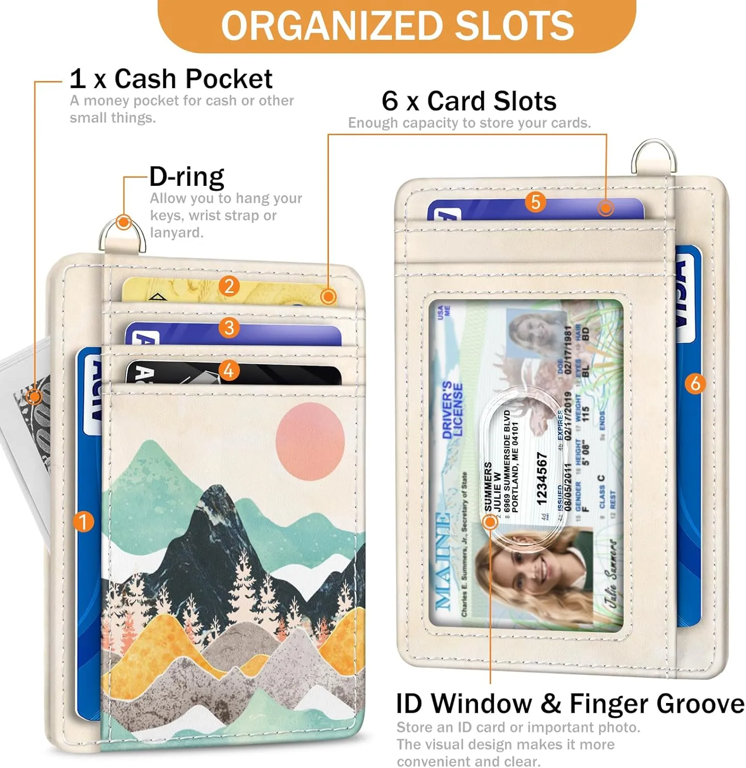 Sunrise Mountain Credit Card Holder Slim Wallet, RFID Wallet Women Front Pocket Wristlet Lanyard, Small Card Holder Travel Funny Cute Thin Card Case ID Window PU Leather Card Organizer Gifts