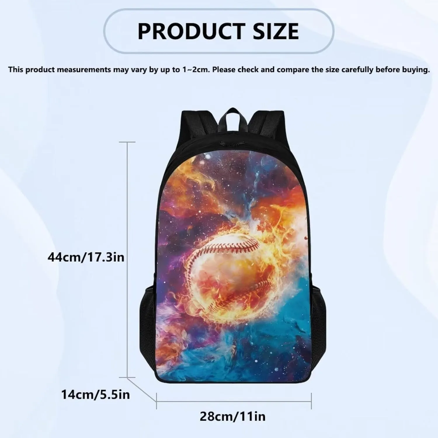 Suobstales Baseball Fire Galaxy Pattern School Bag Kids Boys Girls Bookbags Laptop Backpack Shoulder Bag Casual Daypack Knapsack School Backpacks for Teenage Middle School