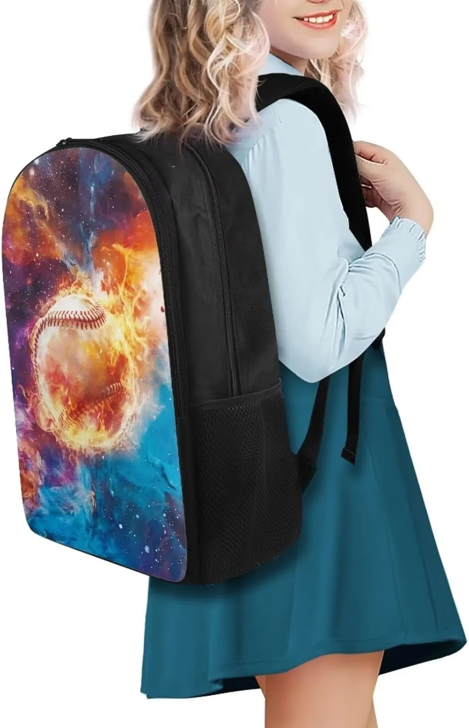 Suobstales Baseball Fire Galaxy Pattern School Bag Kids Boys Girls Bookbags Laptop Backpack Shoulder Bag Casual Daypack Knapsack School Backpacks for Teenage Middle School