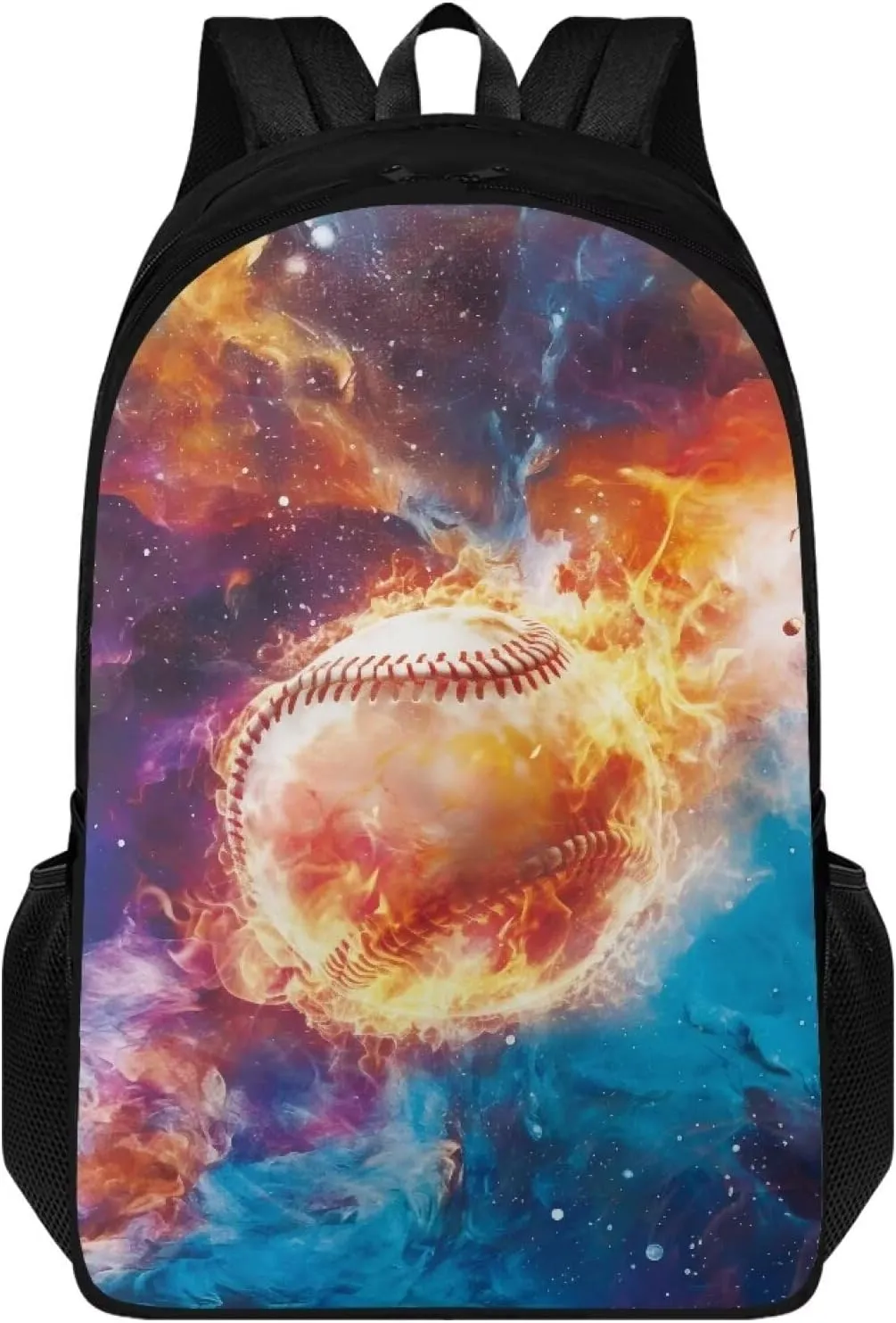 Suobstales Baseball Fire Galaxy Pattern School Bag Kids Boys Girls Bookbags Laptop Backpack Shoulder Bag Casual Daypack Knapsack School Backpacks for Teenage Middle School