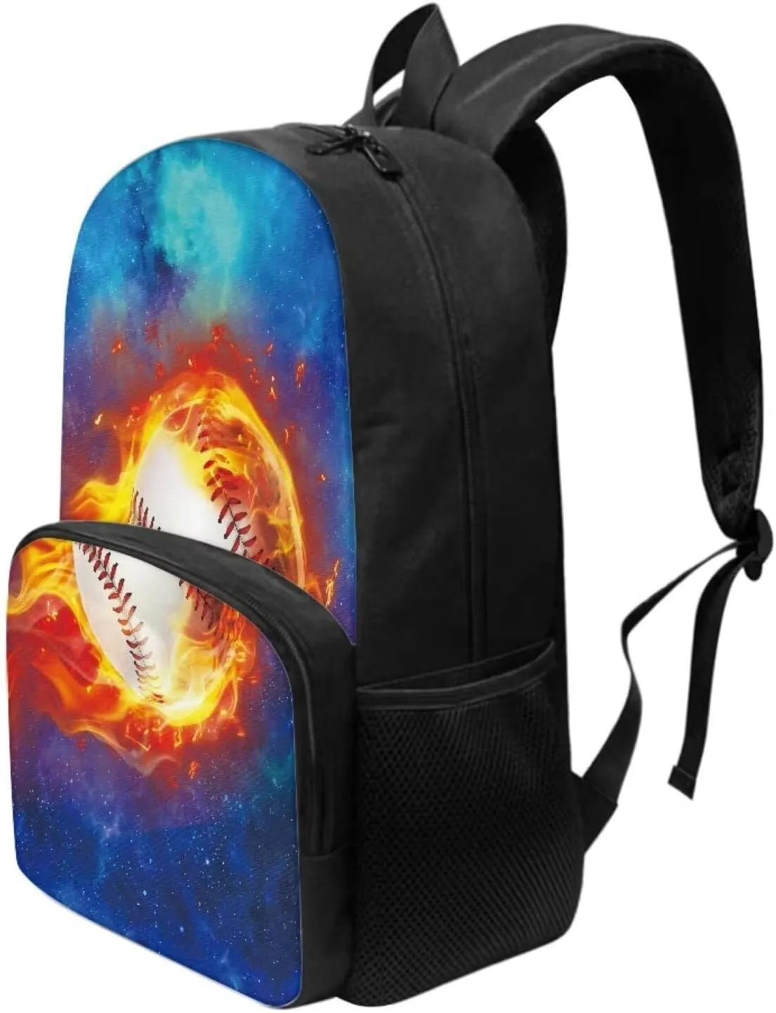Suobstales Baseball Fire Galaxy Print Kids School Backpack for Boys Girls Kindergarten Middle School Backpacks Casual Travel Daypack Junior School Student Backpack Rucksack with Adjustable Straps
