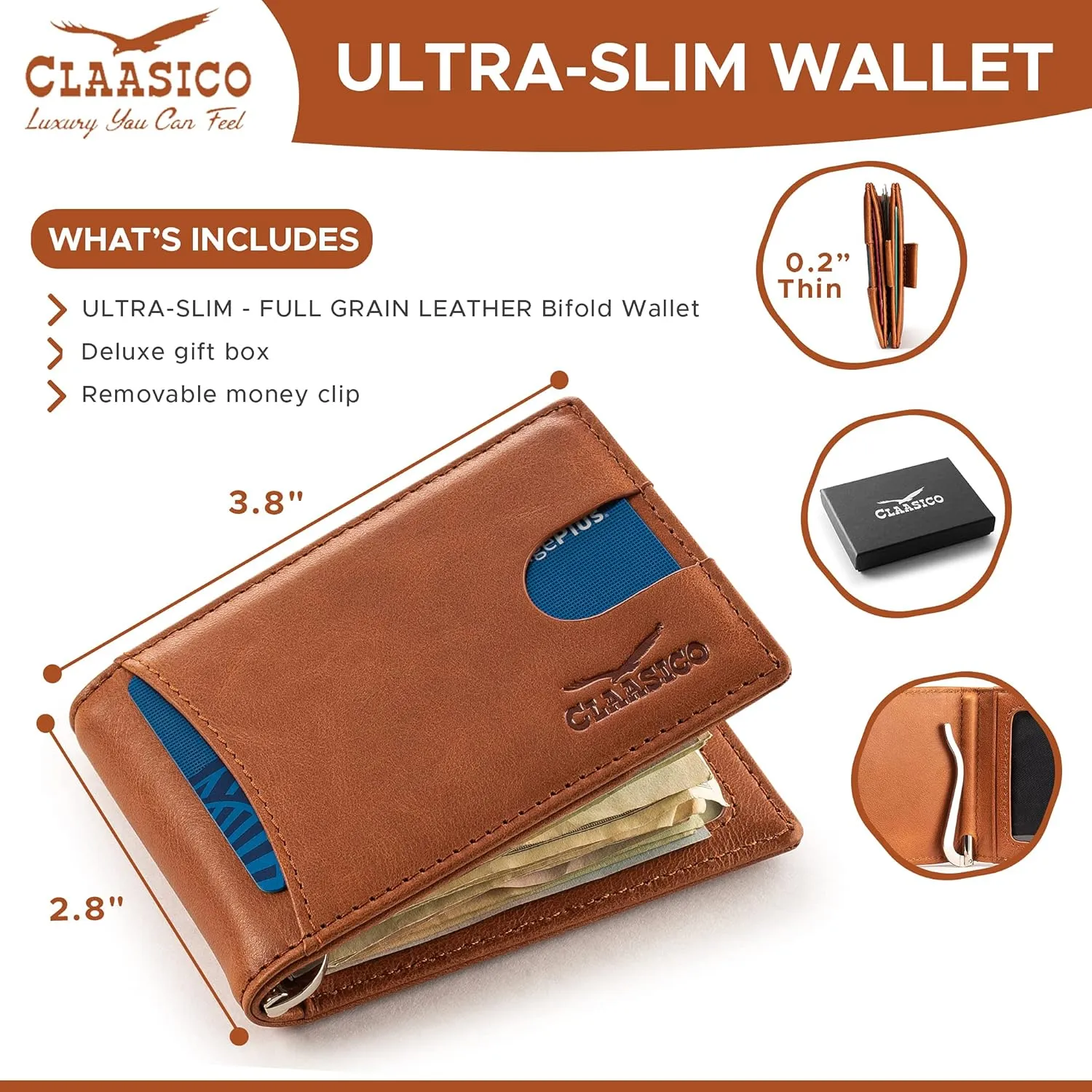 Super Slim RFID Leather Wallet For Men Cardholder & Money Clip Inside Perfect For Travel & Front Pocket Use