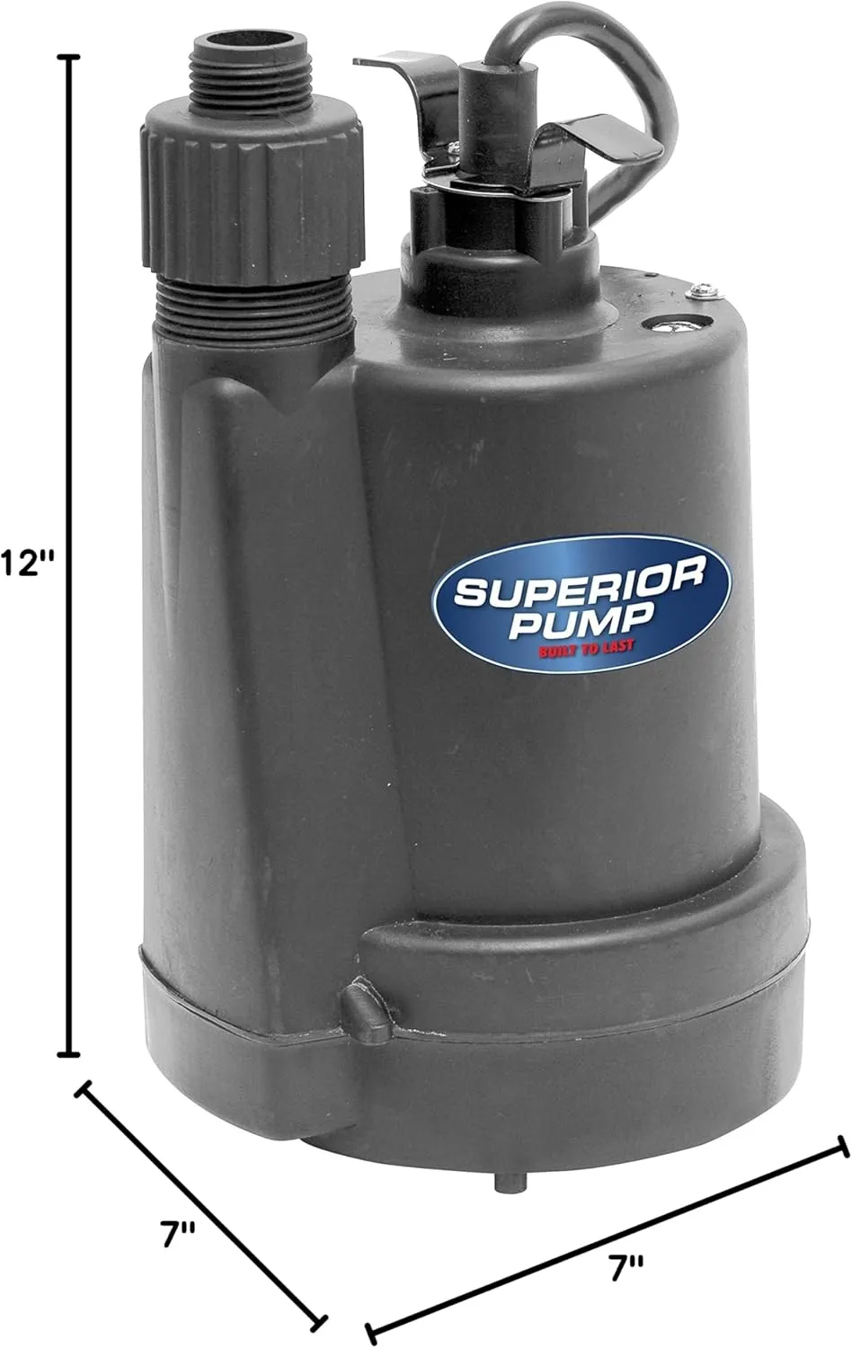 Superior Pump 91250 1800GPH Thermoplastic Submersible Utility Pump with 10-Foot Cord, 1/4 HP