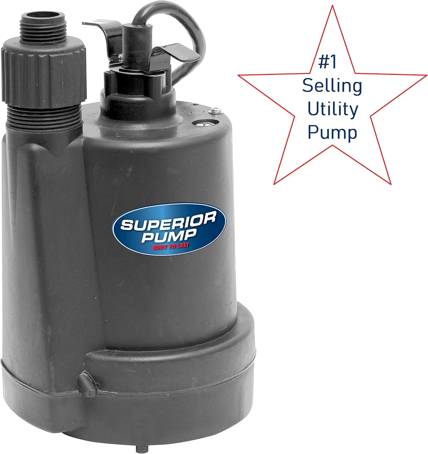 Superior Pump 91250 1800GPH Thermoplastic Submersible Utility Pump with 10-Foot Cord, 1/4 HP