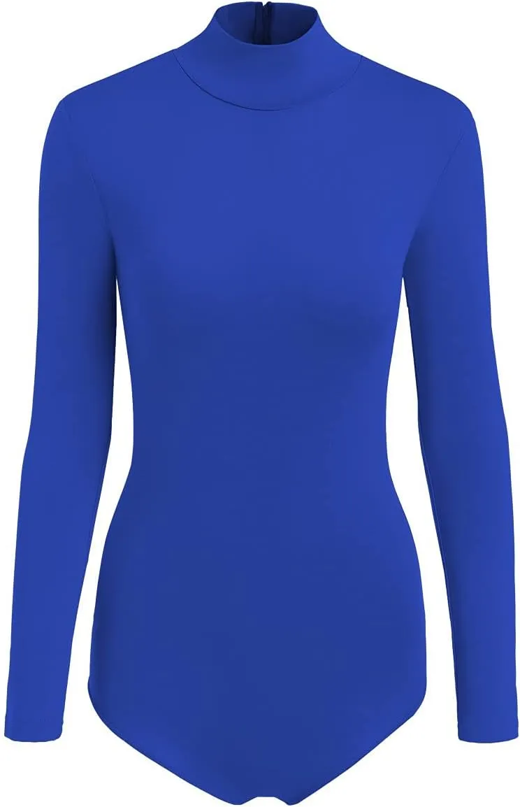 SUPRNOWA Turtleneck Leotard Long Sleeves Spandex Dance Workout Fitness Bodysuit for Women
