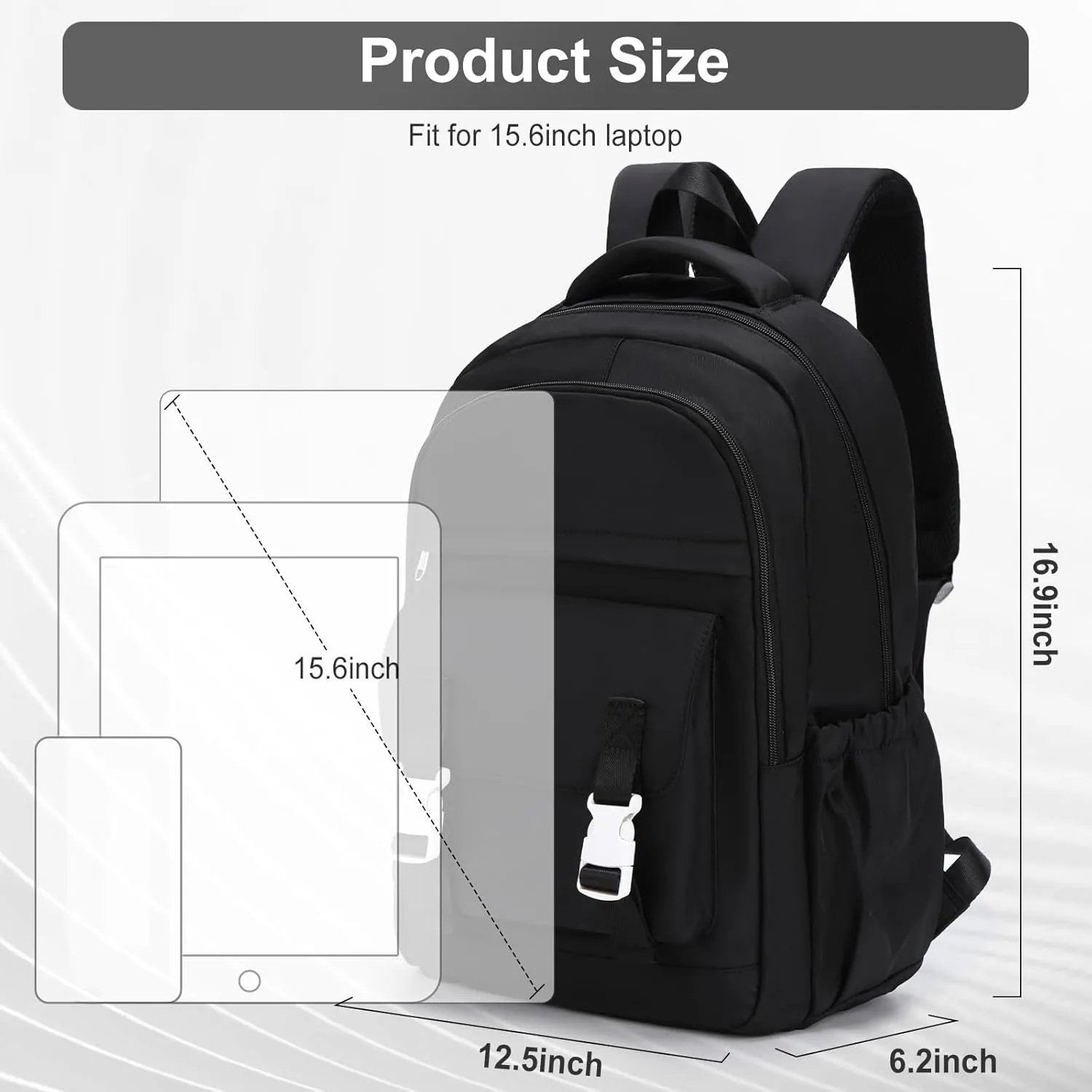 suwasp School Backpack for Girls Teen Students Bookbag - Large Capacity with 2 Compartments 15.6inch Laptop Backpacks, Women Lightweight Casual Daypack, Black