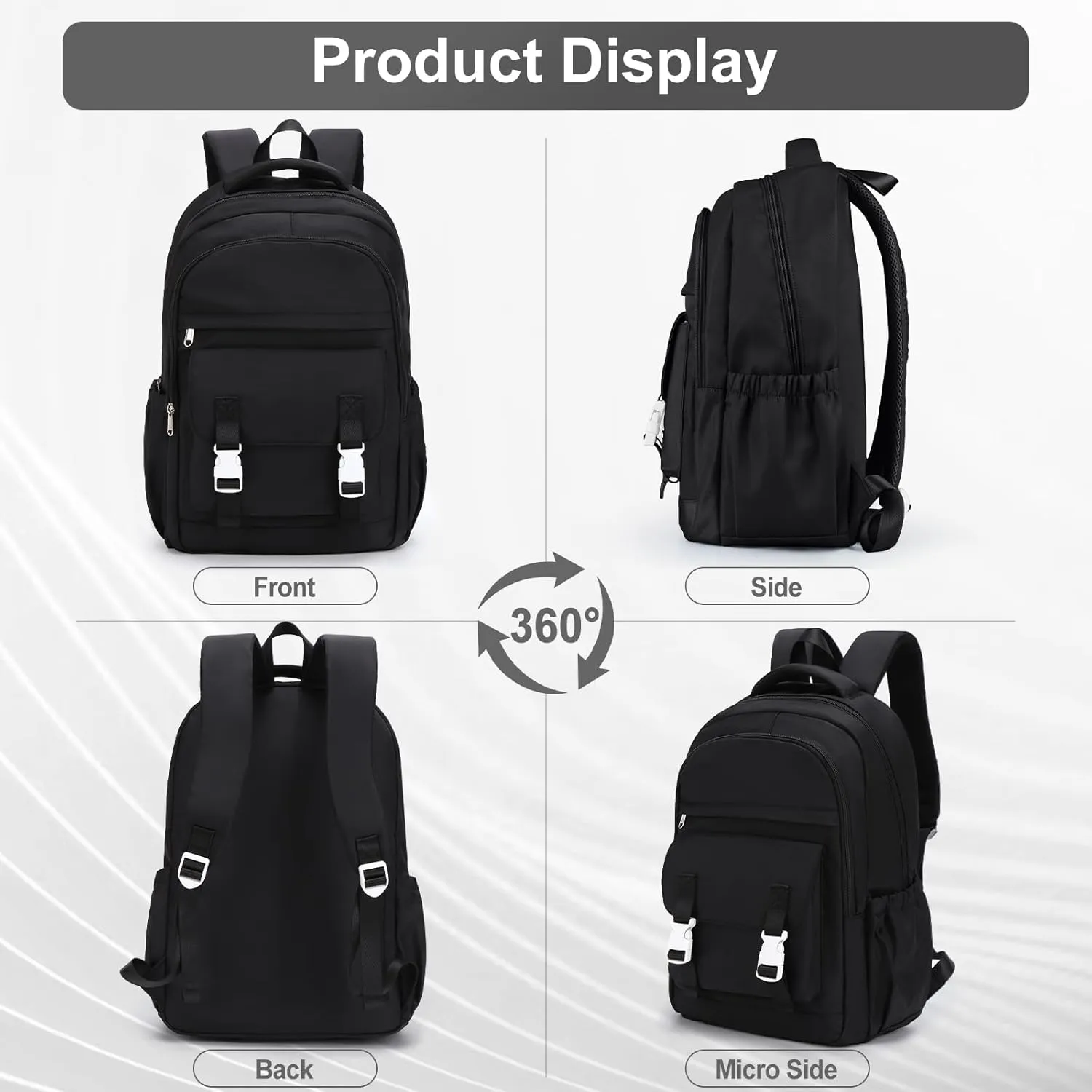 suwasp School Backpack for Girls Teen Students Bookbag - Large Capacity with 2 Compartments 15.6inch Laptop Backpacks, Women Lightweight Casual Daypack, Black