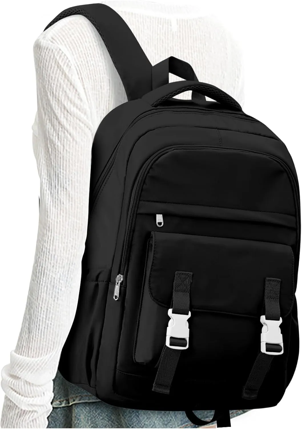 suwasp School Backpack for Girls Teen Students Bookbag - Large Capacity with 2 Compartments 15.6inch Laptop Backpacks, Women Lightweight Casual Daypack, Black