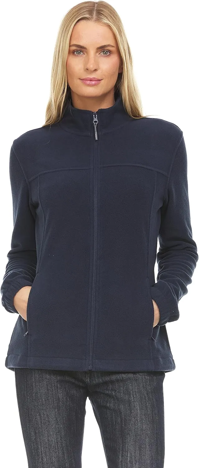 Swiss Alps Womens Lightweight Full-Zip Polar Soft Fleece Jacket Long-Sleeve Outdoor Coat with Pockets for Fall Winter
