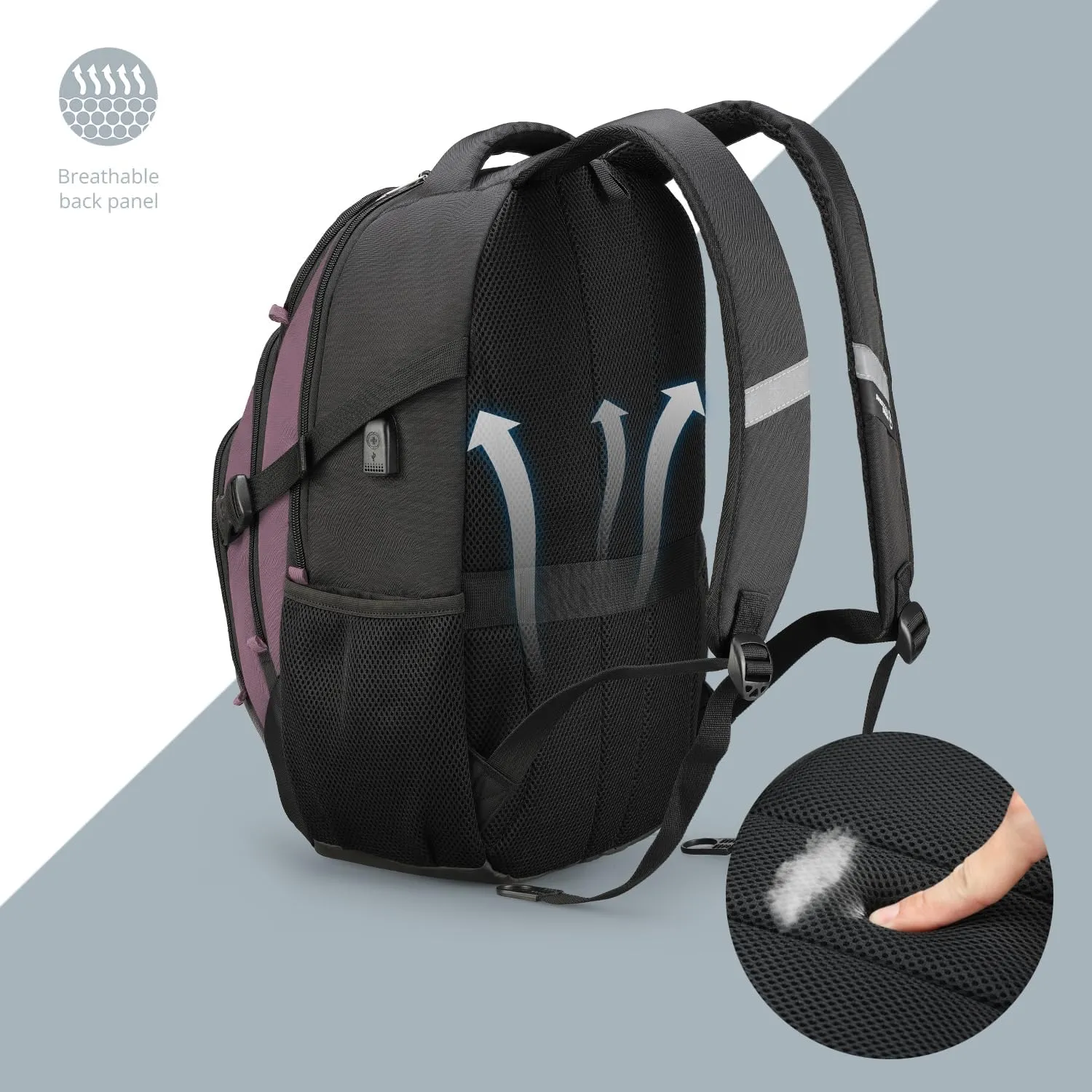 Swissdigital Design Business Laptop Backpack with Smart USB Charging Port, Travel Backpack Fits 15.6 inches Laptops, Water Repellent College Backpack for Women, Light Purple/Black | SD803