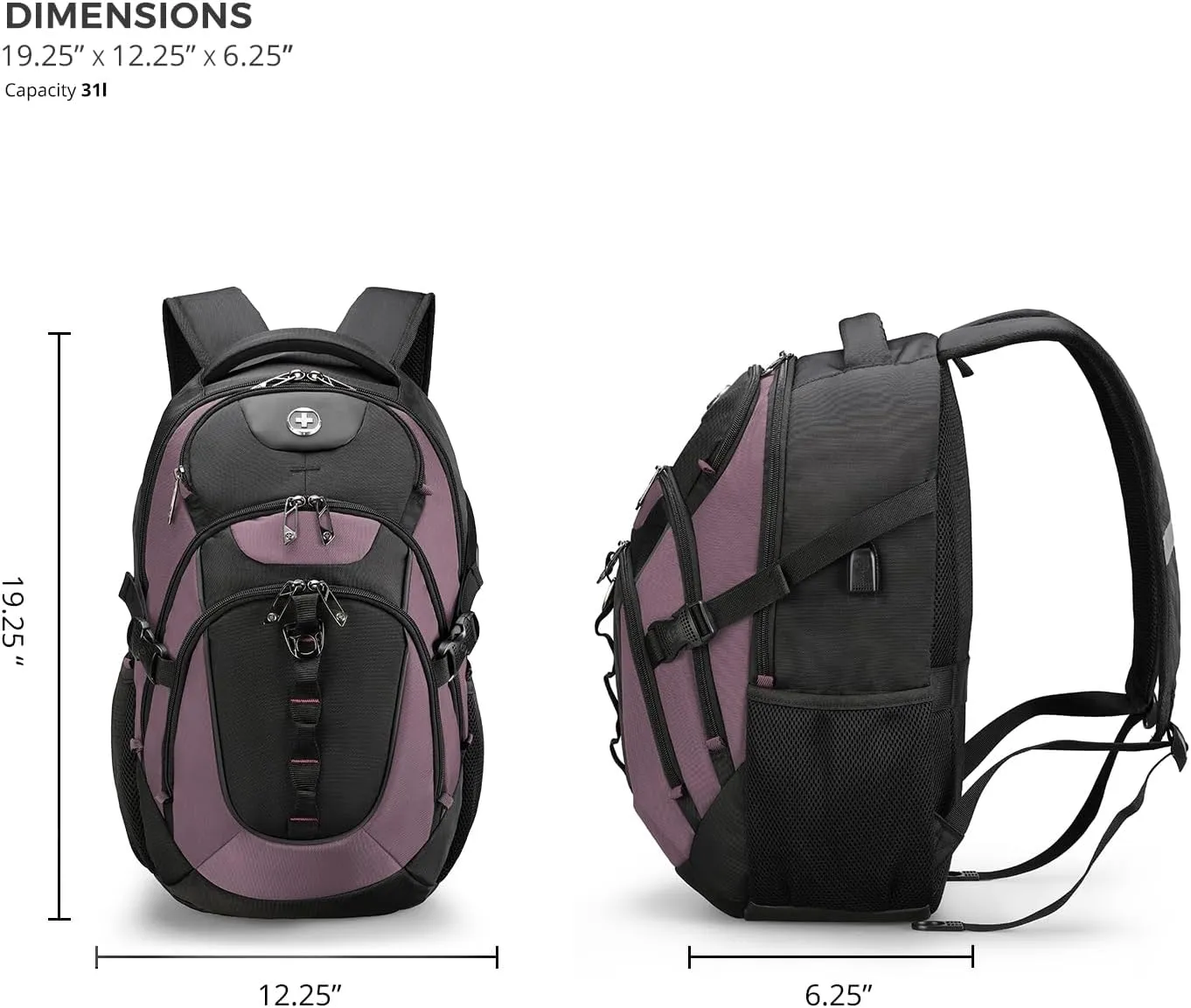 Swissdigital Design Business Laptop Backpack with Smart USB Charging Port, Travel Backpack Fits 15.6 inches Laptops, Water Repellent College Backpack for Women, Light Purple/Black | SD803