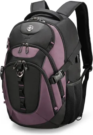 Swissdigital Design Business Laptop Backpack with Smart USB Charging Port, Travel Backpack Fits 15.6 inches Laptops, Water Repellent College Backpack for Women, Light Purple/Black | SD803