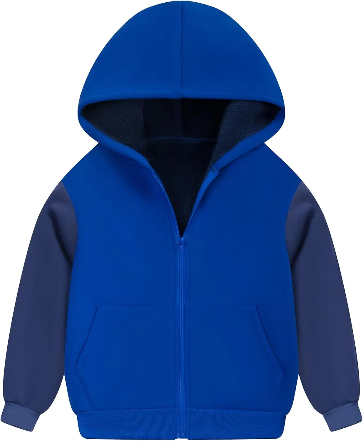 SWISSWELL Hooded Jacket for Boys Full Zip Ultra Soft Sherpa Fleece Hoodie Sweatshirt for Kids School Hooded Outerwear