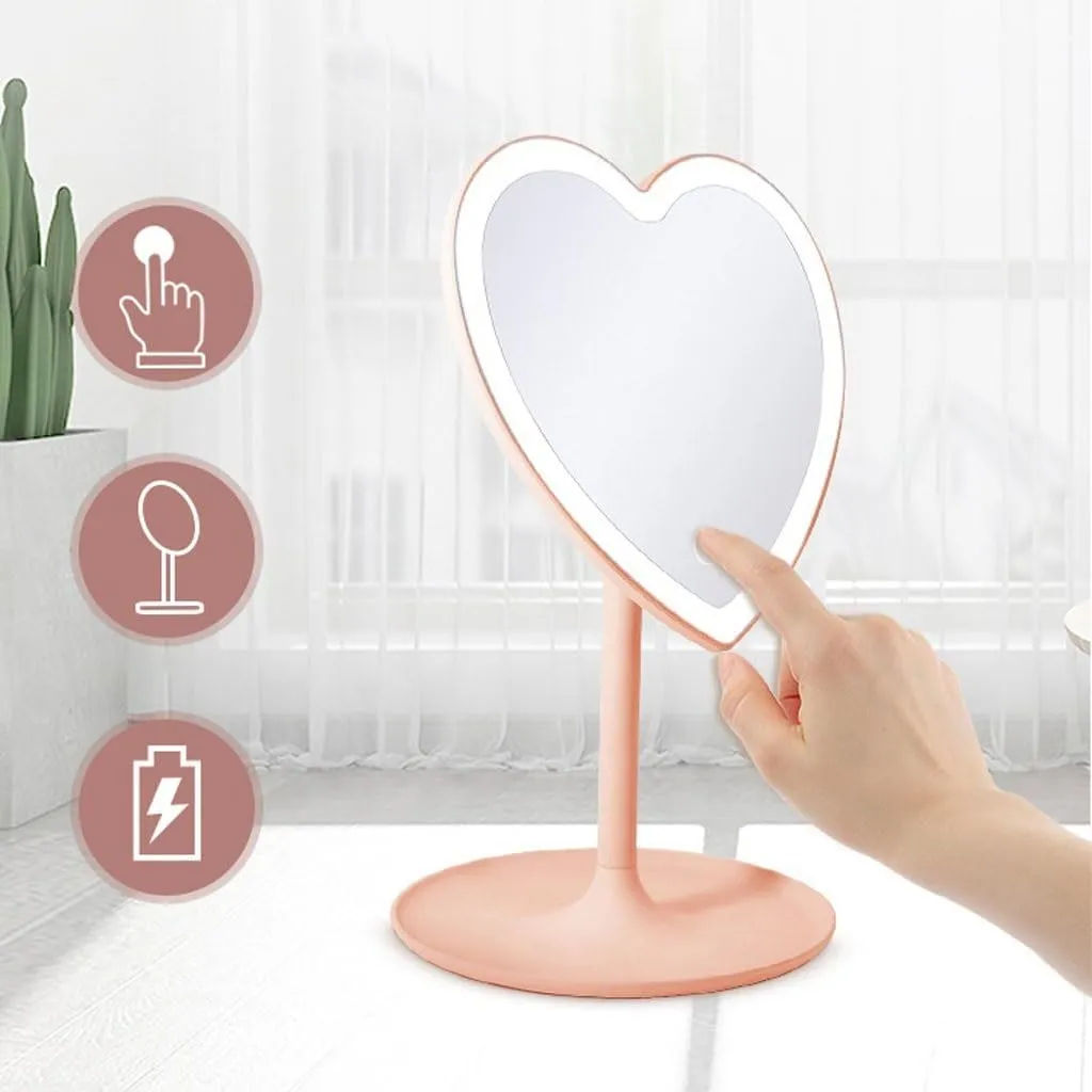 Table Desk Vanity Makeup Mirror Heart-Shaped Makeup Mirror Desktop Home Bedroom Bathroom Desktop Mirror Portable Light-Filling Makeup Mirror Portable Small Cosmetic Mirr