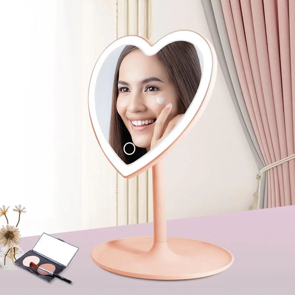 Table Desk Vanity Makeup Mirror Heart-Shaped Makeup Mirror Desktop Home Bedroom Bathroom Desktop Mirror Portable Light-Filling Makeup Mirror Portable Small Cosmetic Mirr