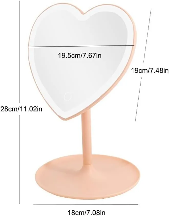 Table Desk Vanity Makeup Mirror Heart-Shaped Makeup Mirror Desktop Home Bedroom Bathroom Desktop Mirror Portable Light-Filling Makeup Mirror Portable Small Cosmetic Mirr