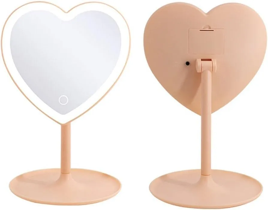 Table Desk Vanity Makeup Mirror Heart-Shaped Makeup Mirror Desktop Home Bedroom Bathroom Desktop Mirror Portable Light-Filling Makeup Mirror Portable Small Cosmetic Mirr