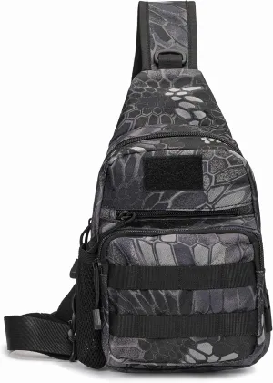Tactical Sling Bag Pack EDC Military Chest Pack Messenger Bag MOLLE Crossbody Shoulder Daypack Side Utility Bag for Camping Hiking Trekking Cycling Outdoors (Python Black)