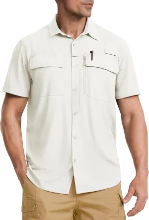 TACVASEN Fishing Shirts for Men Cool Hiking Shirt Button Up Short Sleeve SPF UPF 50  Sun Shirt Quick Dry for Tactical