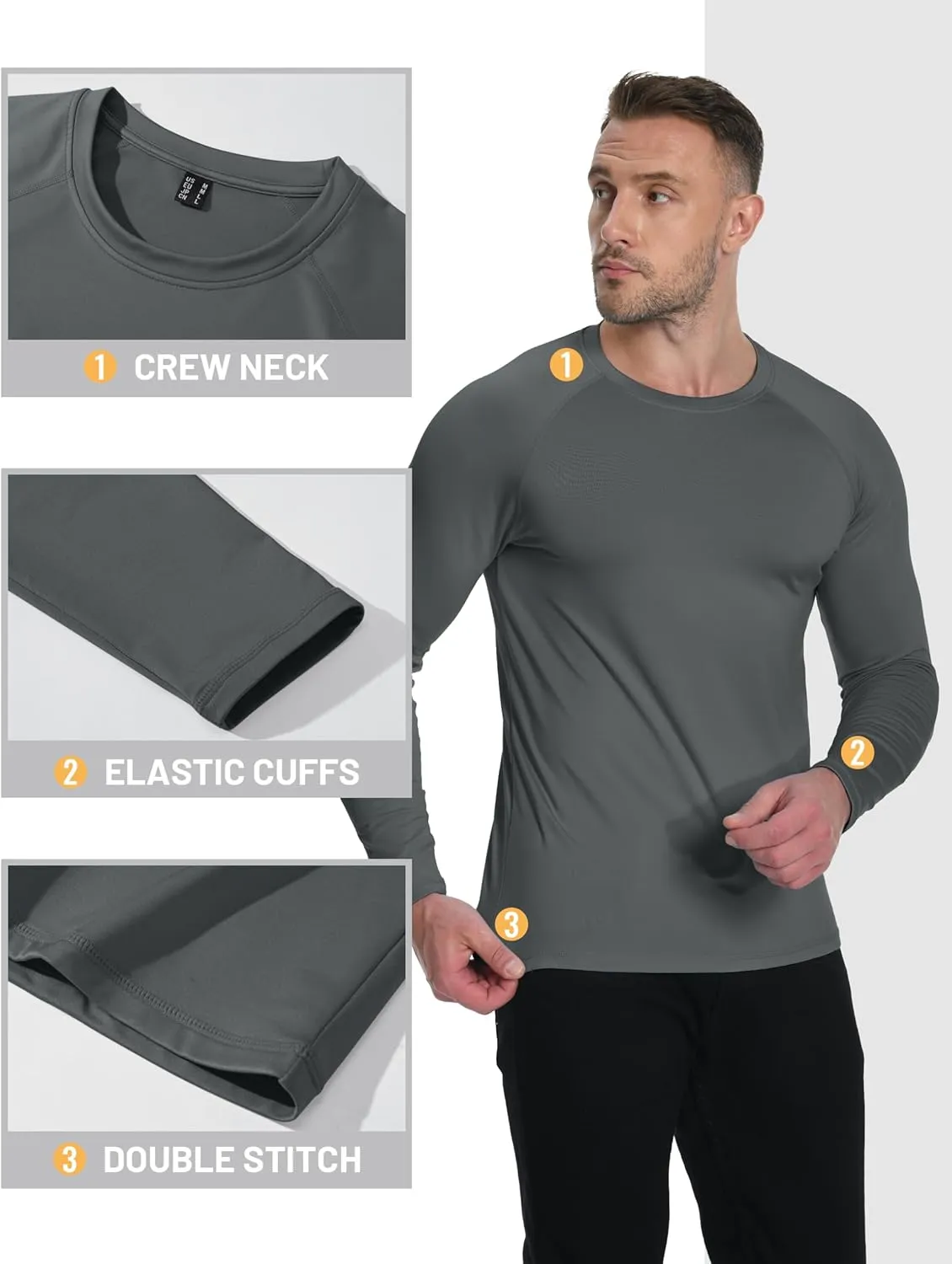 TACVASEN Mens Lightweight Thermal Shirt Fleece Lined Base Layer Long Sleeve Undershirts Crewneck Workout Tops