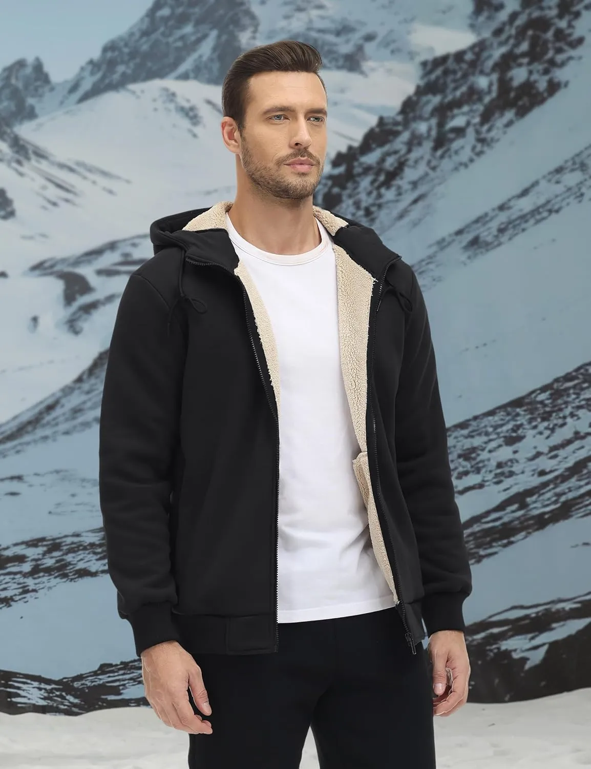 TACVASEN Men's Zip Up Sherpa Lined Hoodies Thick Fleece Heavyweight Jacket Windproof Thermal Zipper Sweatshirt