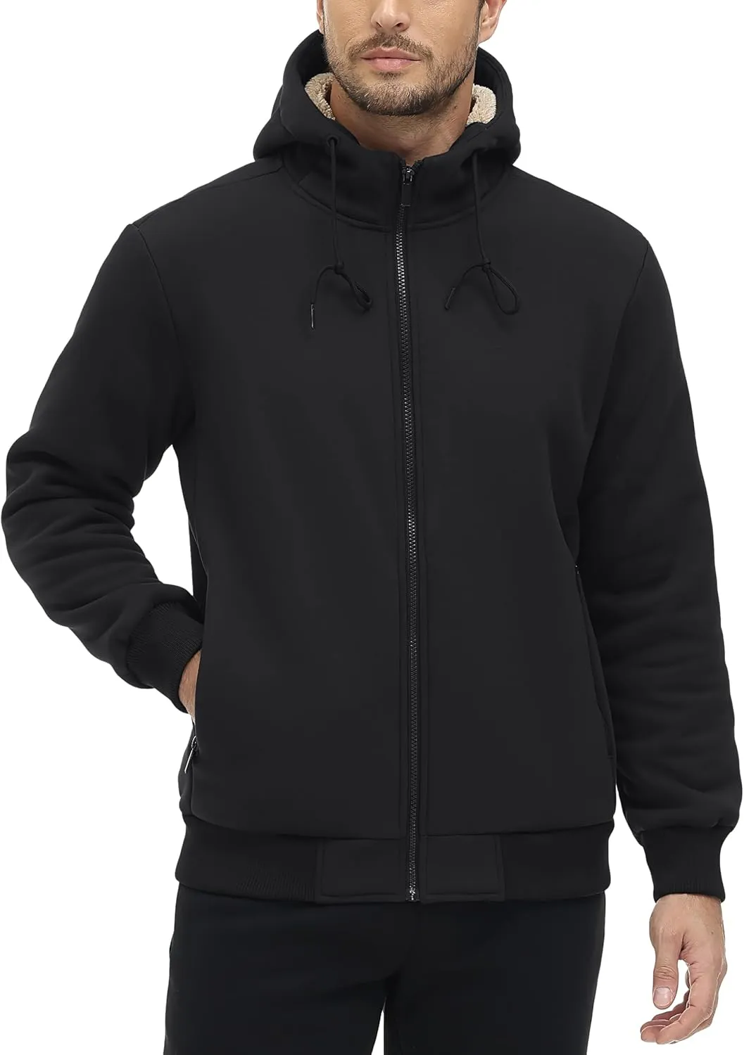 TACVASEN Men's Zip Up Sherpa Lined Hoodies Thick Fleece Heavyweight Jacket Windproof Thermal Zipper Sweatshirt