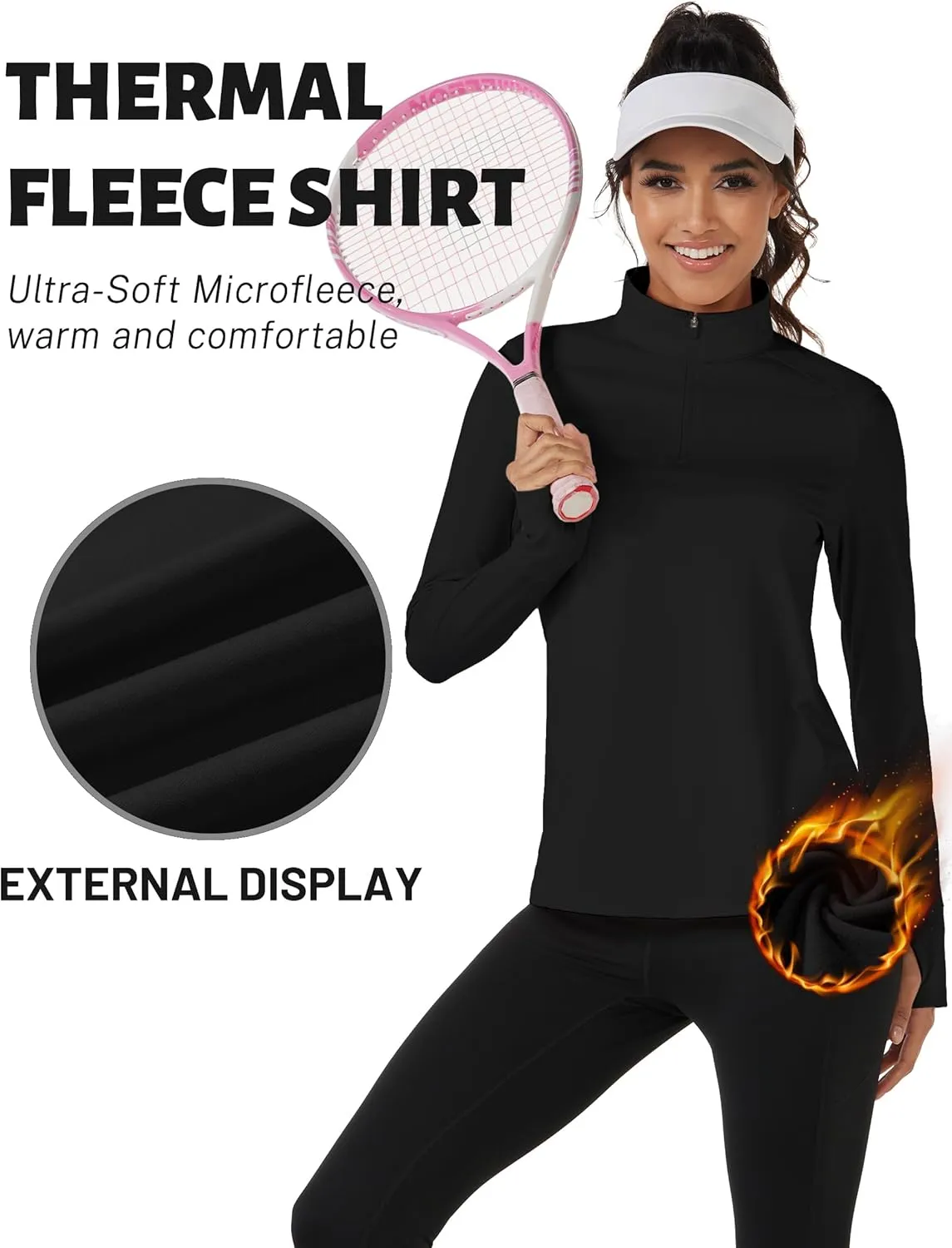 TACVASEN Women's Quarter Zip Pullover Fleece Lined Golf Shirt Long Sleeve Workout Tops Athletic Sweatshirt for Women