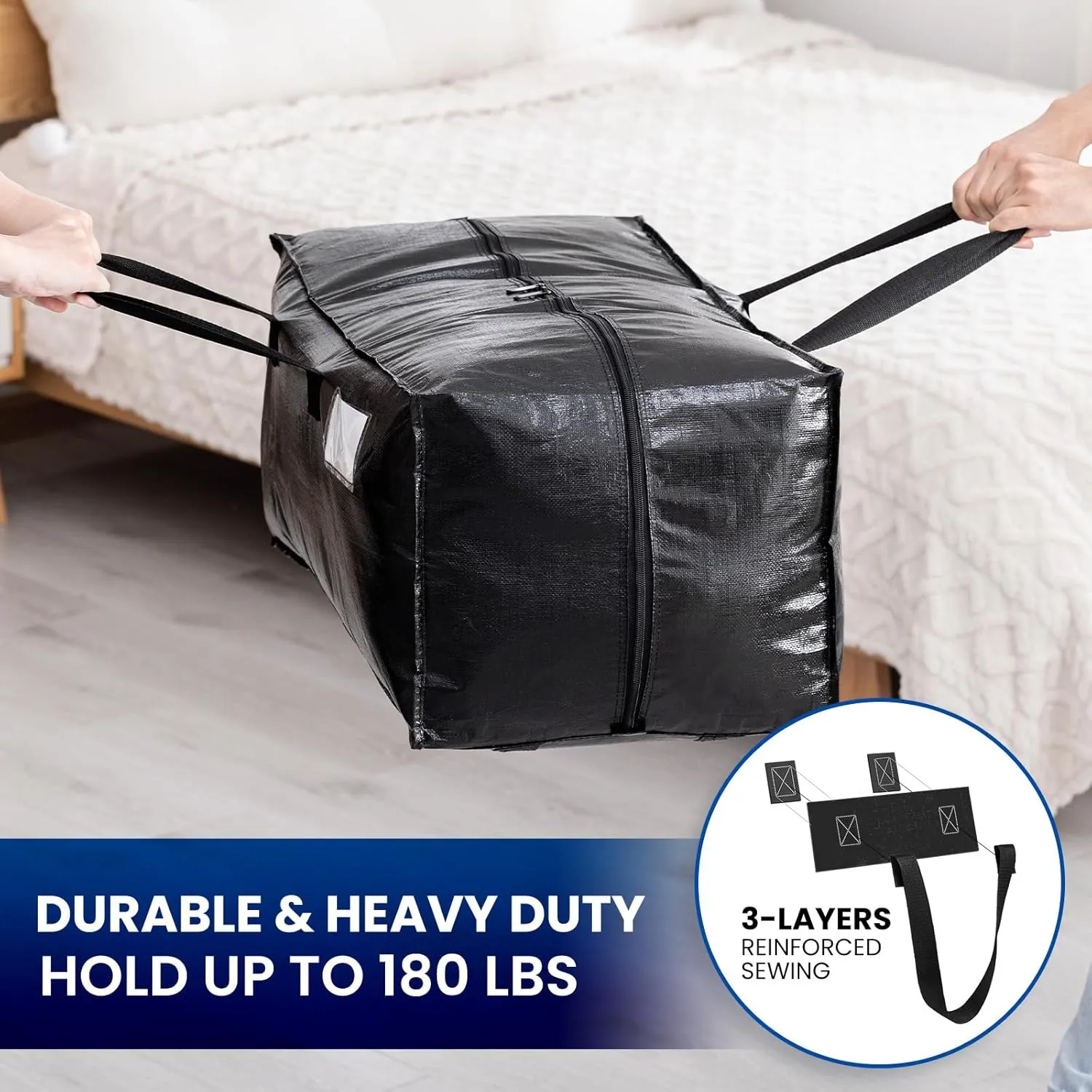 TAILI Heavy Duty Moving Bags, Clothing Storage Bags with Sturdy Zipper and Strong Handles, Black Clothes Storage Bins, Extra Large Tote for Moving Supplies, Better than Boxes (6-Pack)
