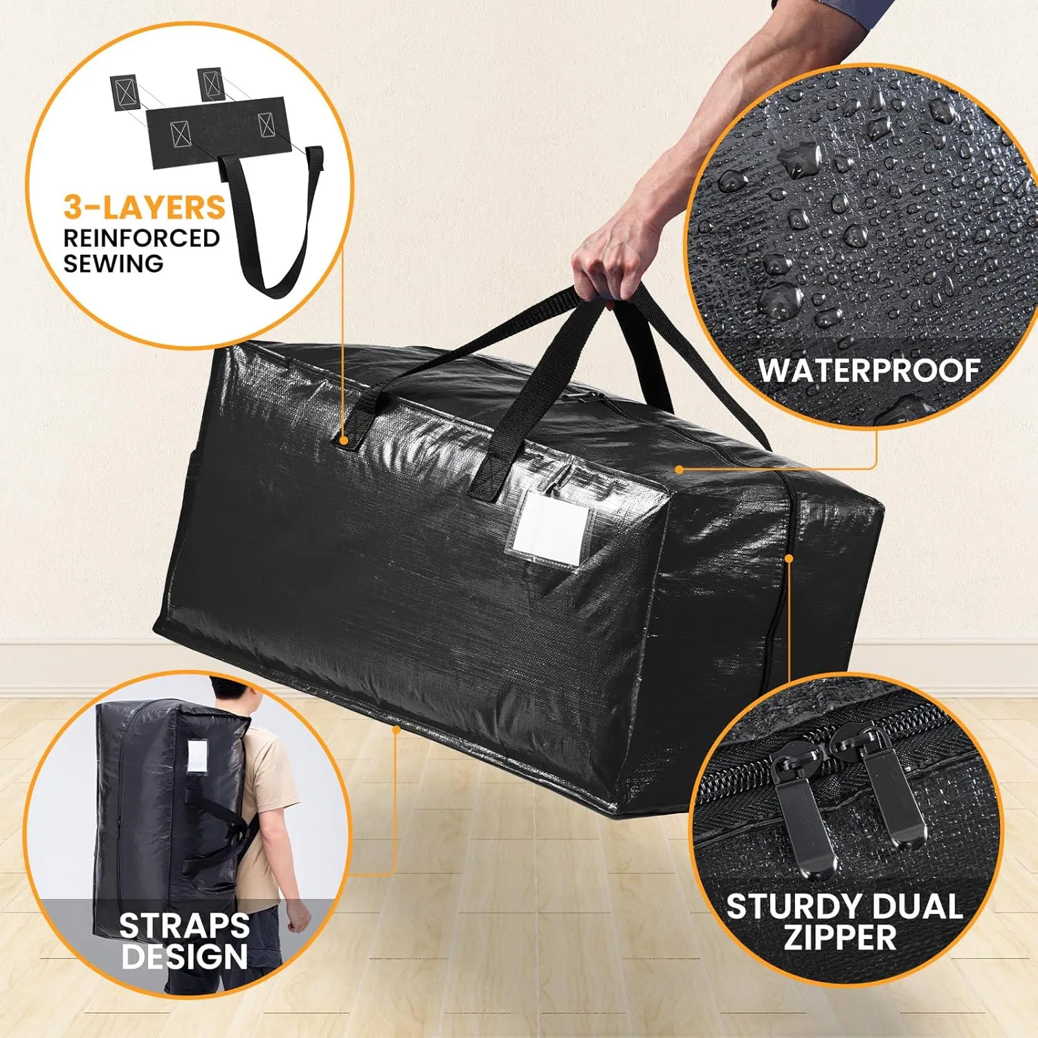 TAILI Heavy Duty Moving Bags, Clothing Storage Bags with Sturdy Zipper and Strong Handles, Black Clothes Storage Bins, Extra Large Tote for Moving Supplies, Better than Boxes (6-Pack)