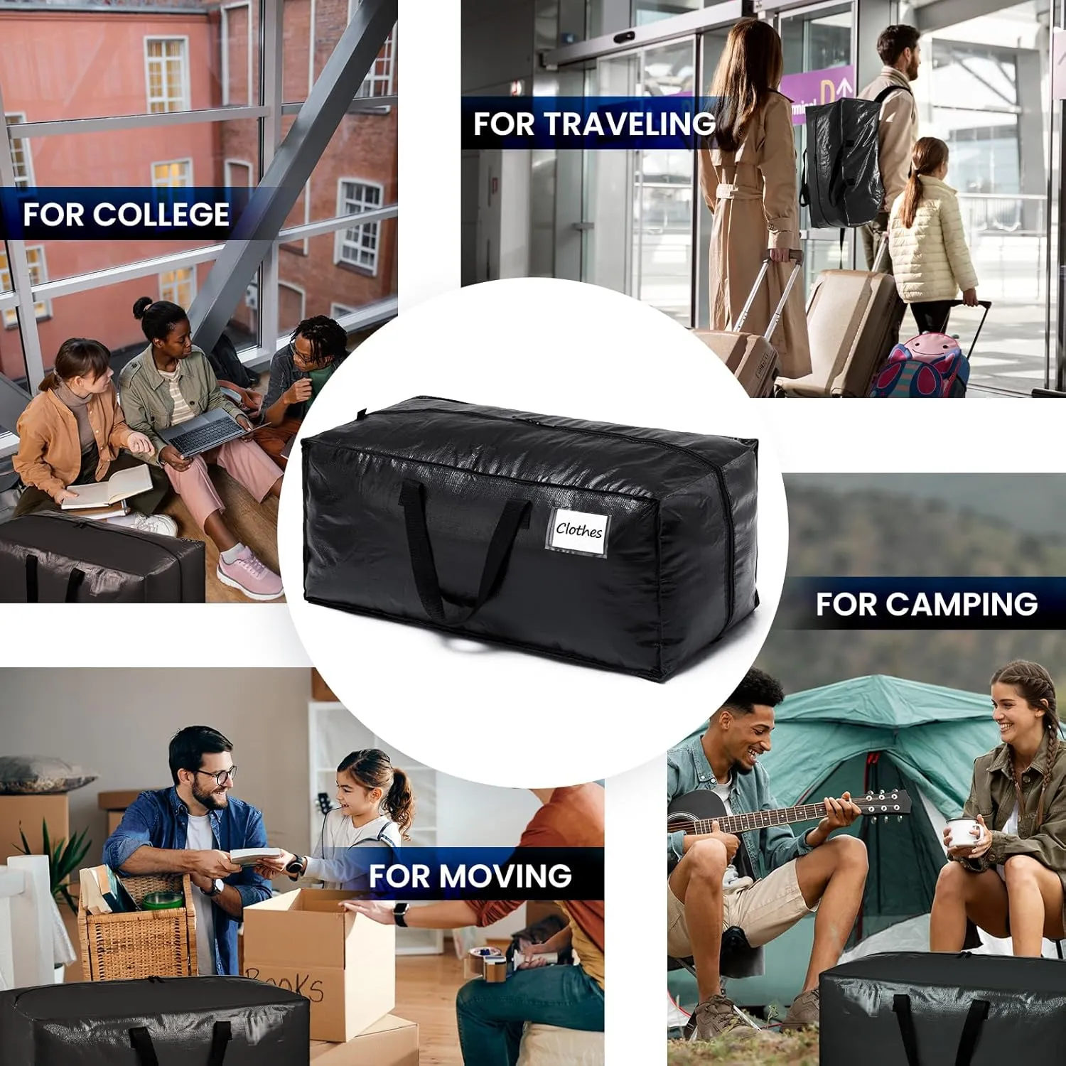 TAILI Heavy Duty Moving Bags, Clothing Storage Bags with Sturdy Zipper and Strong Handles, Black Clothes Storage Bins, Extra Large Tote for Moving Supplies, Better than Boxes (6-Pack)