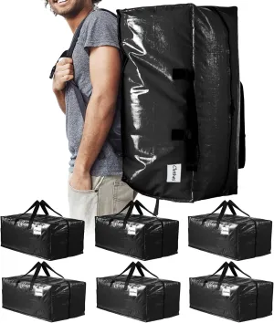 TAILI Heavy Duty Moving Bags, Clothing Storage Bags with Sturdy Zipper and Strong Handles, Black Clothes Storage Bins, Extra Large Tote for Moving Supplies, Better than Boxes (6-Pack)