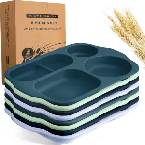Talanade 8 Pcs Large 12 Inch Unbreakable Divided Plates Section Plates 5 Compartment Toddlers Lunch Trays for Adults Microwave Dishwasher Safe(Multicolor)
