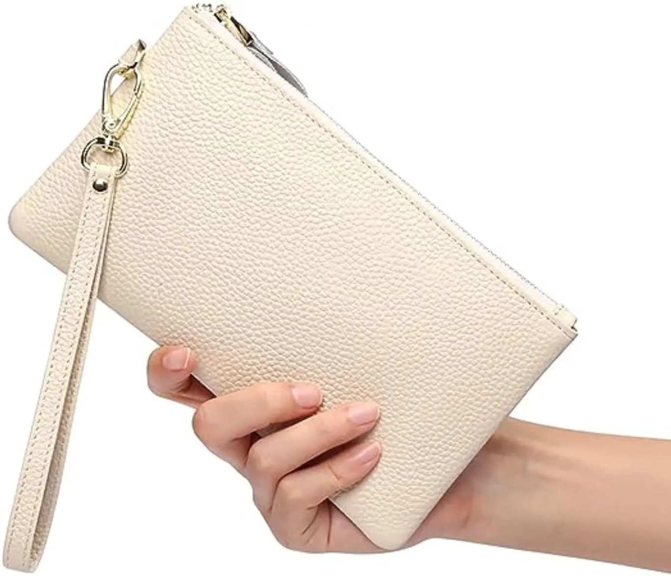 Tapp Collections Women's Wristlet Clutch Slim Leather Wallet RFID Blocking Pouch - Beige