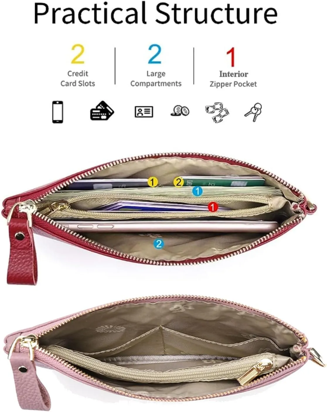 Tapp Collections Women's Wristlet Clutch Slim Leather Wallet RFID Blocking Pouch - Beige