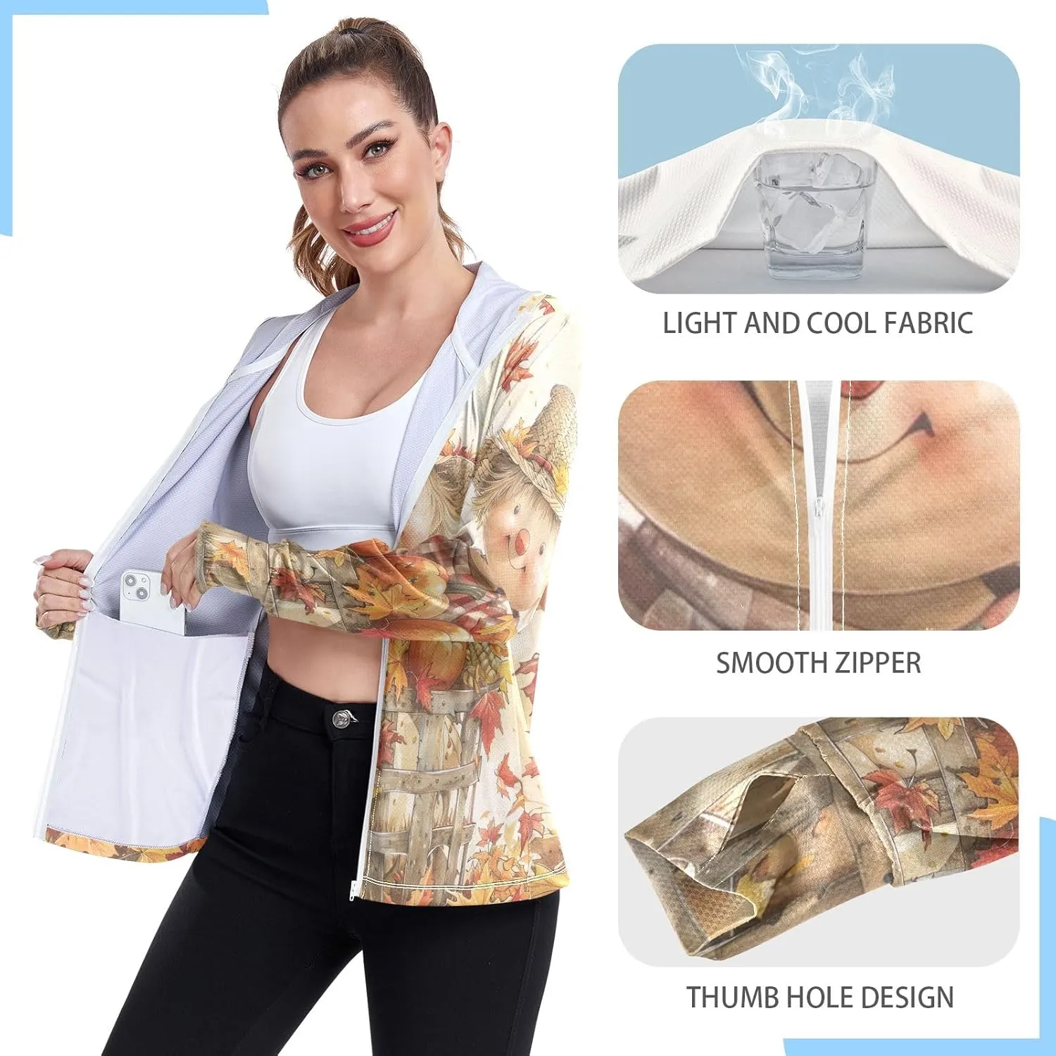 Teal Boho Floral Paisley Flowers Uv Jacket Sun Protection for Women, Upf 50  Travel Shirts for Women, S-XXL Zip Hoodie