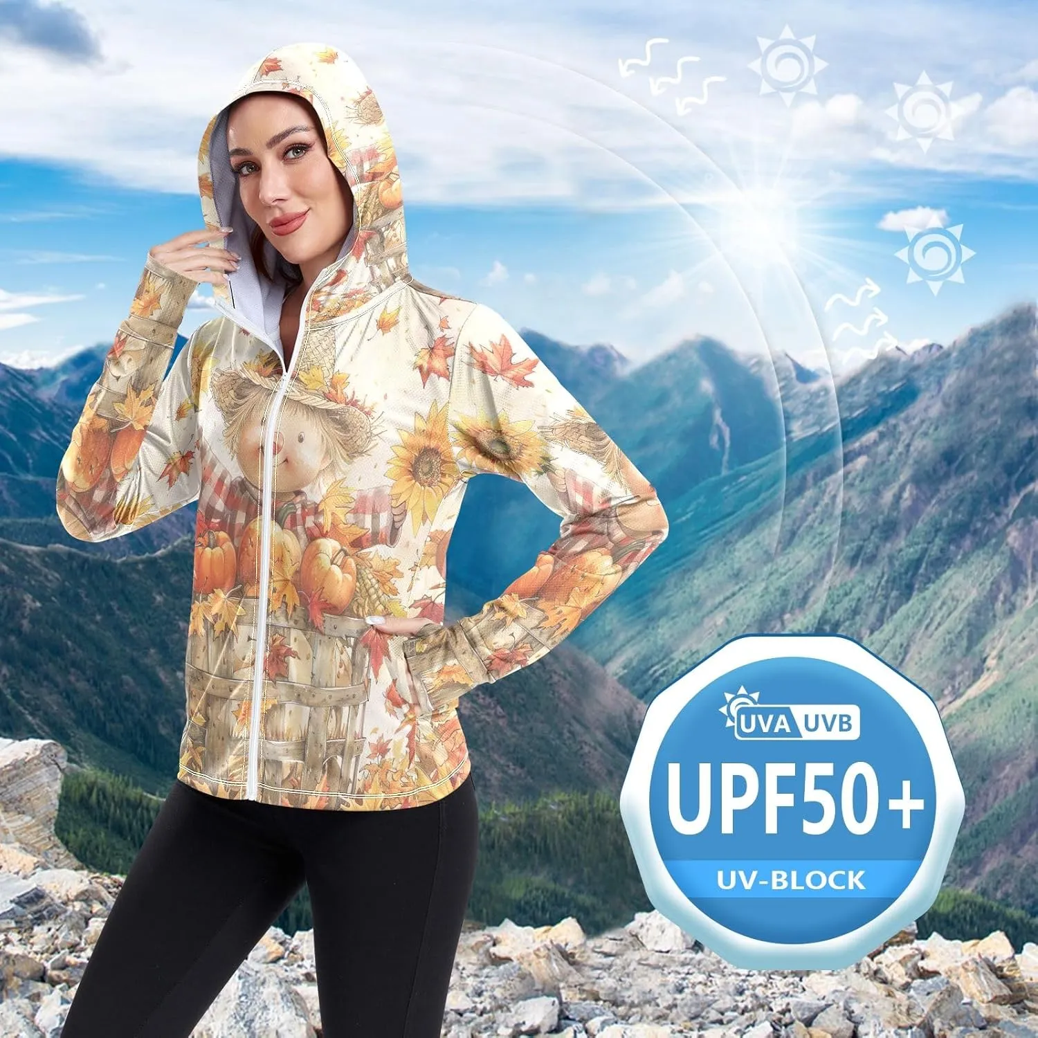 Teal Boho Floral Paisley Flowers Uv Jacket Sun Protection for Women, Upf 50  Travel Shirts for Women, S-XXL Zip Hoodie