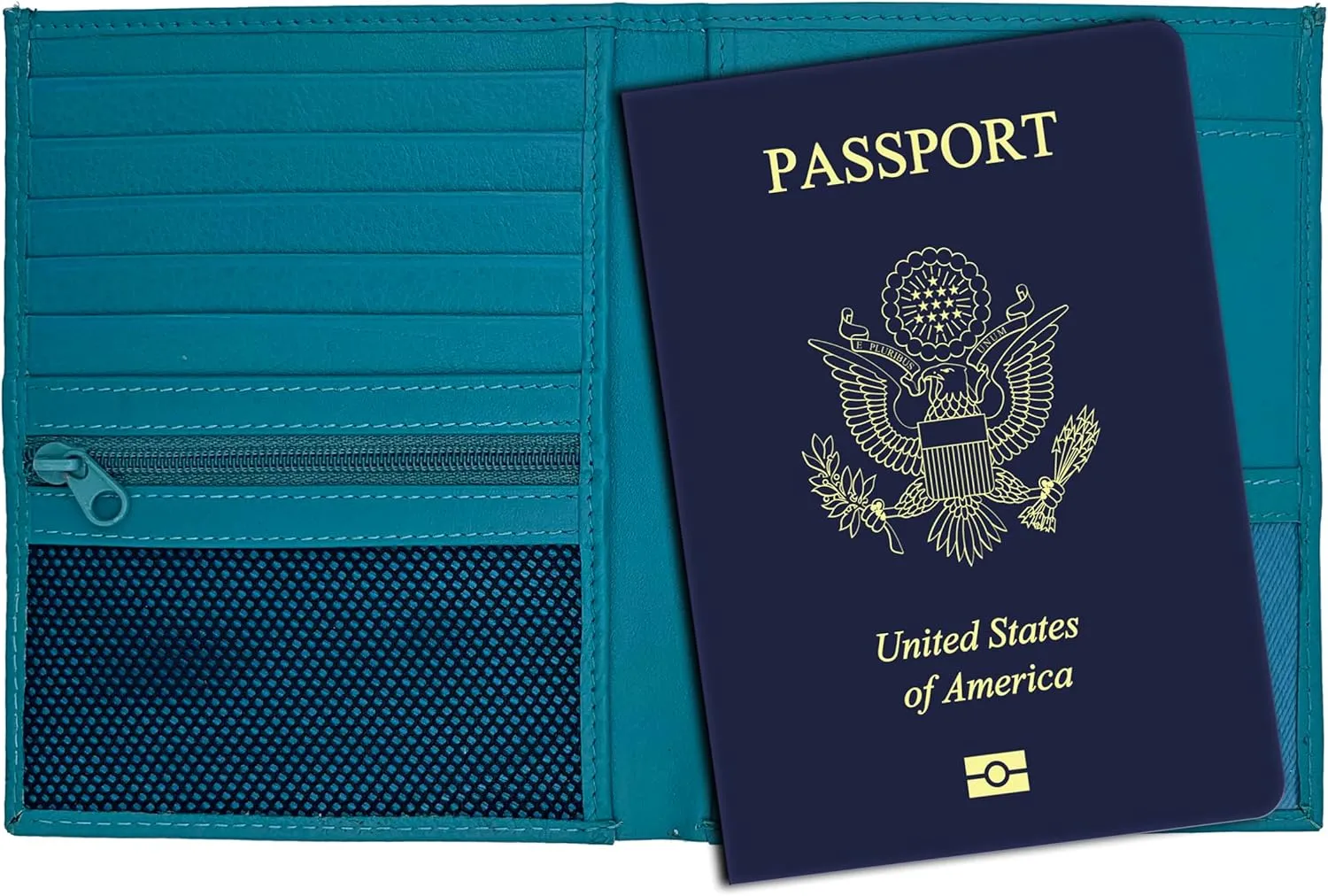 Teal RFID Genuine Leather Passport Wallet