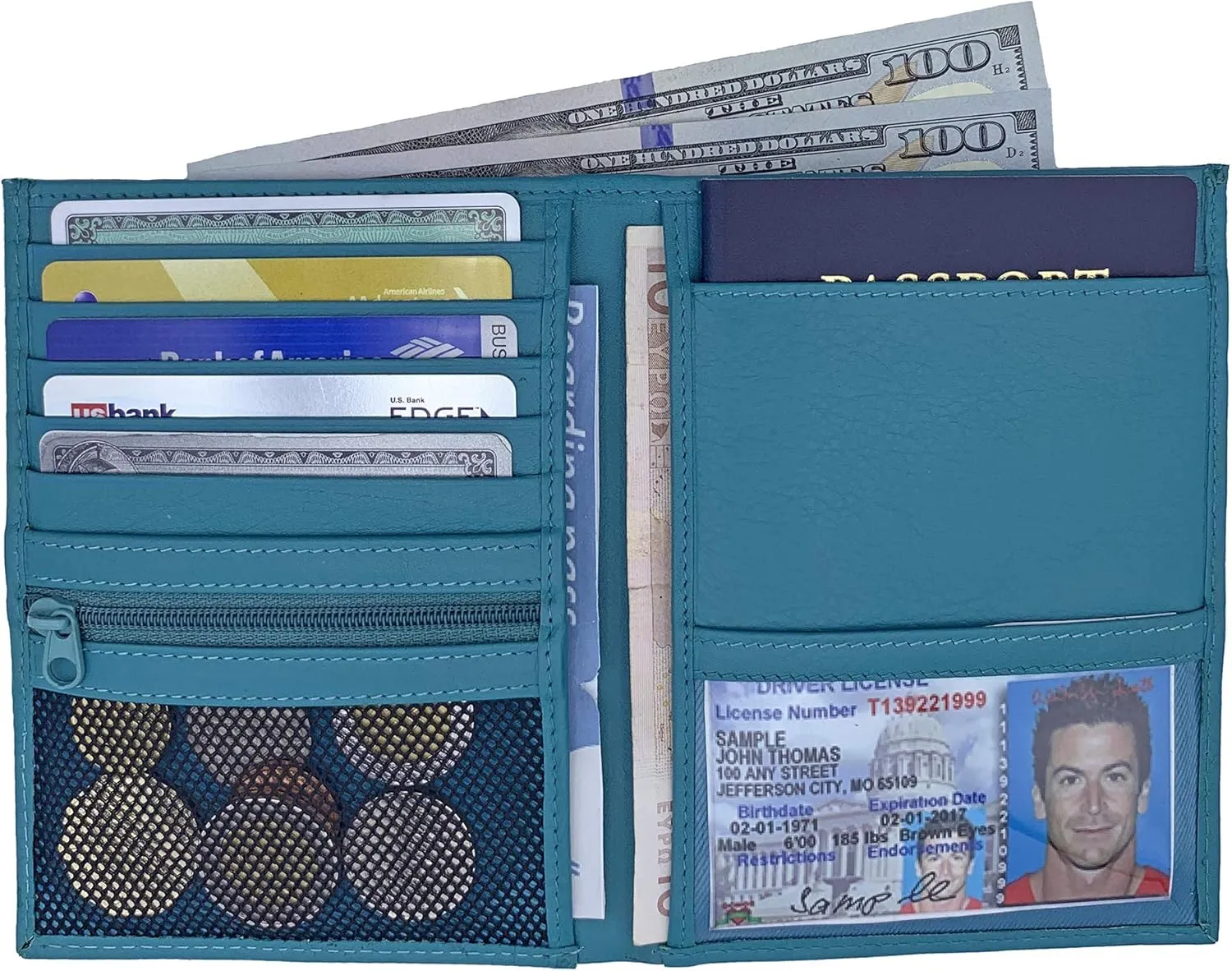 Teal RFID Genuine Leather Passport Wallet